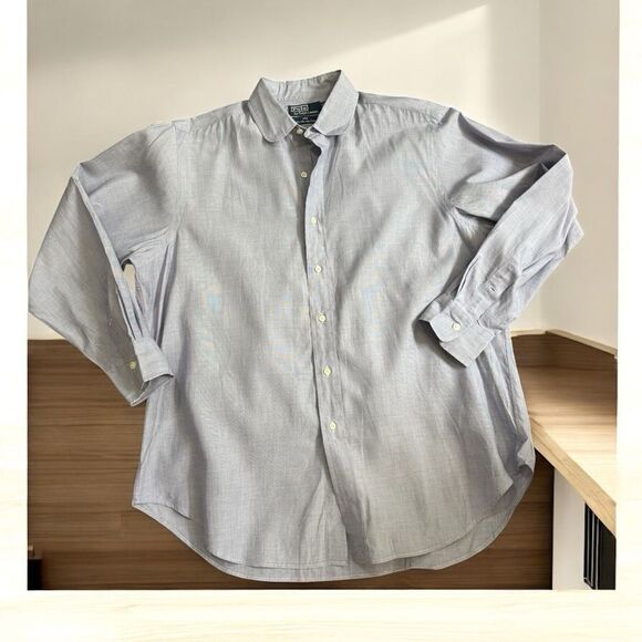 Ralph Lauren Blue Dressy Button Down Shirt club 100% cotton 👔 club - Picture 1 of 6